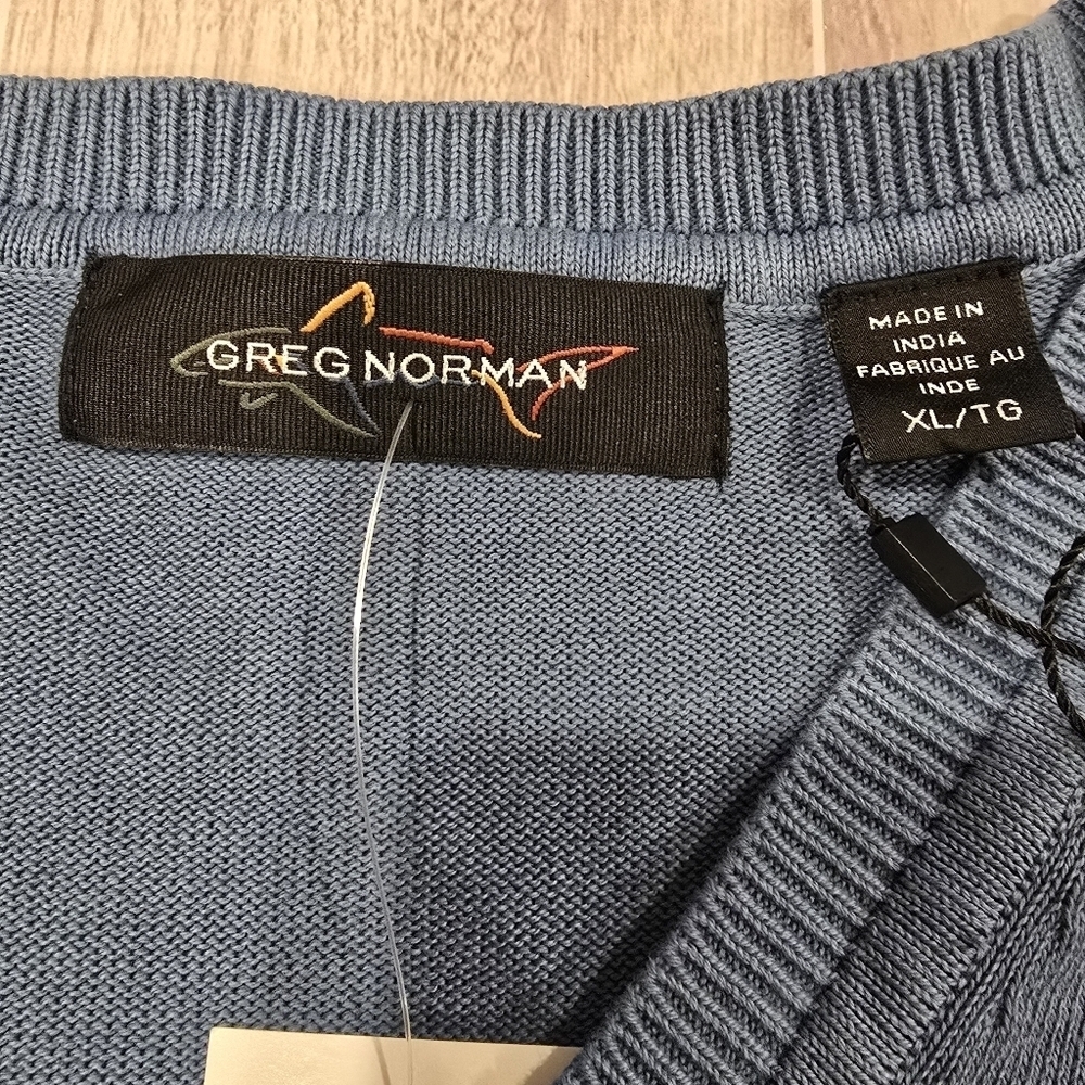 Greg Norman SHARK Natural Performance V-neck Sweater Wave Blue Sz XL. - Picture 7 of 10